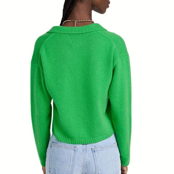 Jumper 1234 Lightweight Crop Collar Cashmere Cropped Sweater Bright Green Sz 4/L - Picture 2 of 11